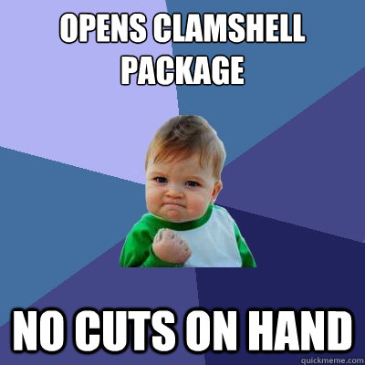 Opens Clamshell Package No Cuts on Hand  Success Kid