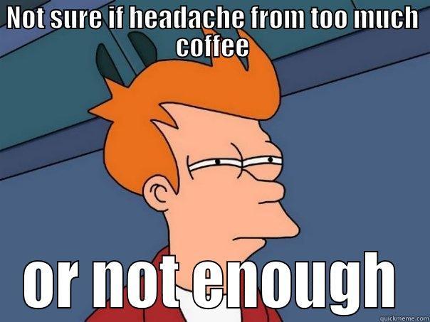 NOT SURE IF HEADACHE FROM TOO MUCH COFFEE OR NOT ENOUGH Futurama Fry