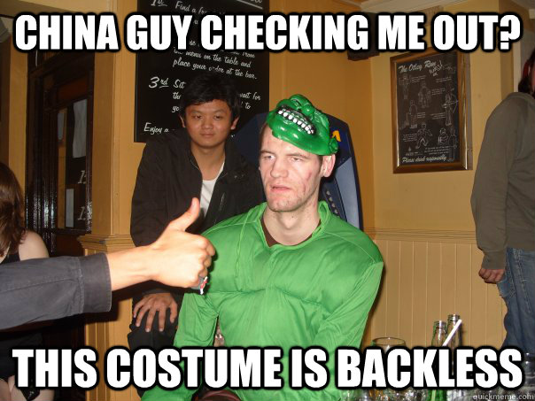 china guy checking me out? this costume is backless  - china guy checking me out? this costume is backless   jaydoh meme