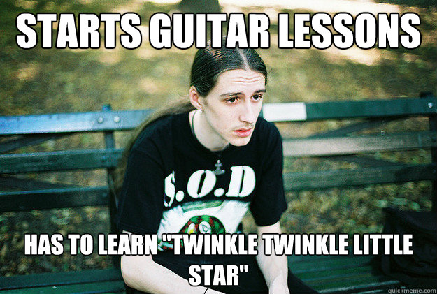 starts guitar lessons has to learn 