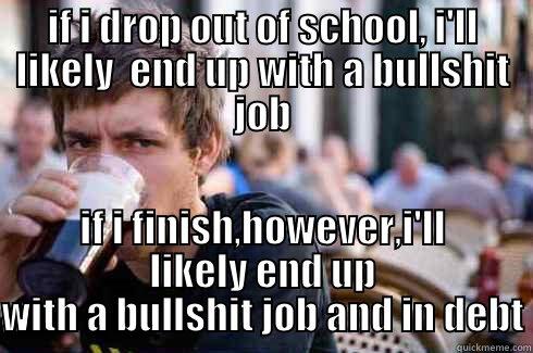 bullshit job - IF I DROP OUT OF SCHOOL, I'LL LIKELY  END UP WITH A BULLSHIT JOB IF I FINISH,HOWEVER,I'LL LIKELY END UP WITH A BULLSHIT JOB AND IN DEBT Lazy College Senior