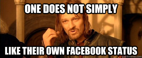 One does not simply Like their own facebook status  One Does Not Simply