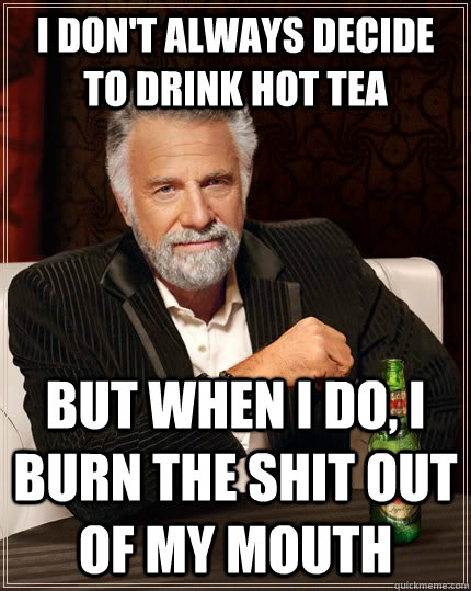 I don't always decide to drink hot tea but when I do, I burn the shit out of my mouth  The Most Interesting Man In The World