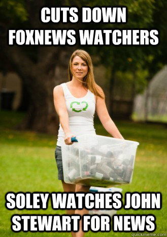 Cuts down FoxNews watchers Soley watches John Stewart for news  