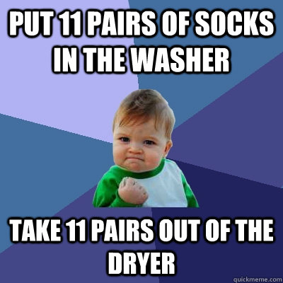 put 11 pairs of socks in the washer take 11 pairs out of the dryer  Success Kid