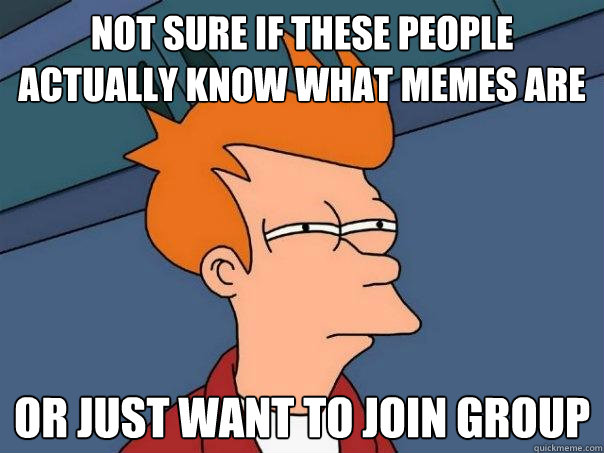 Not sure if these people actually know what memes are Or just want to join group  Futurama Fry