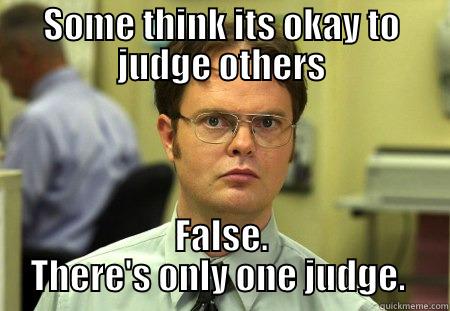 SOME THINK ITS OKAY TO JUDGE OTHERS FALSE. THERE'S ONLY ONE JUDGE.  Schrute