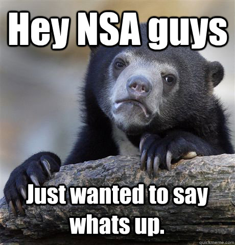 Hey NSA guys Just wanted to say whats up. - Hey NSA guys Just wanted to say whats up.  Confession Bear