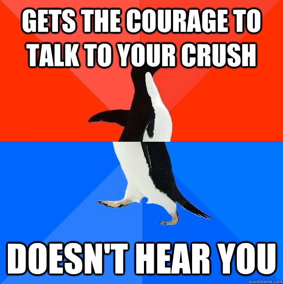 gets the courage to talk to your crush doesn't hear you - gets the courage to talk to your crush doesn't hear you  Socially Awesome Awkward Penguin