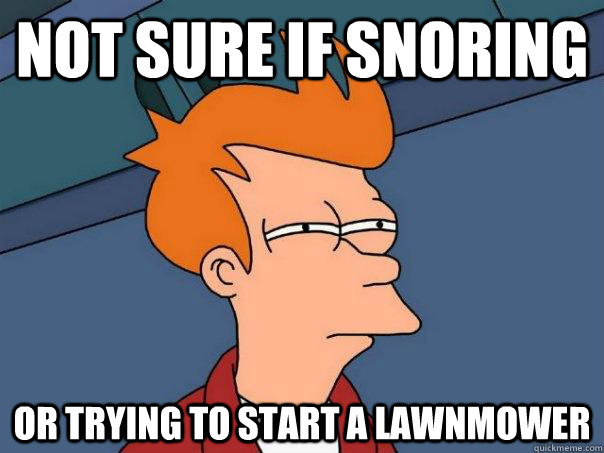 Not sure if snoring Or trying to start a lawnmower  Futurama Fry