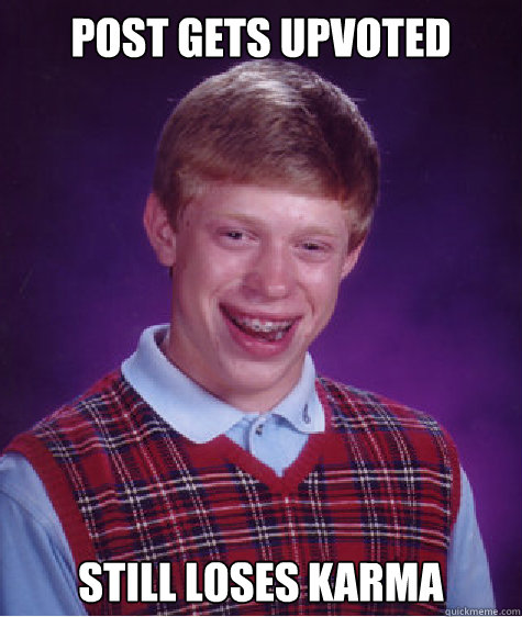 Post gets upvoted Still loses karma  Bad Luck Brian