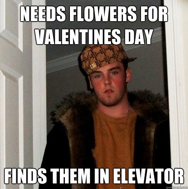 NEEDS FLOWERS FOR  VALENTINES DAY FINDS THEM IN ELEVATOR - NEEDS FLOWERS FOR  VALENTINES DAY FINDS THEM IN ELEVATOR  Scumbag Steve