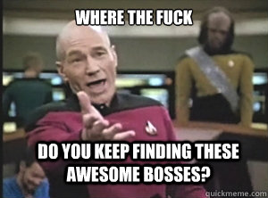 Where the fuck do you keep finding these awesome bosses? - Where the fuck do you keep finding these awesome bosses?  Annoyed Picard