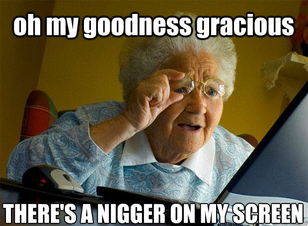 oh my goodness gracious THERE'S A NIGGER ON MY SCREEN    Grandma finds the Internet