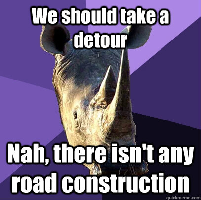 We should take a detour Nah, there isn't any road construction  Sexually Oblivious Rhino