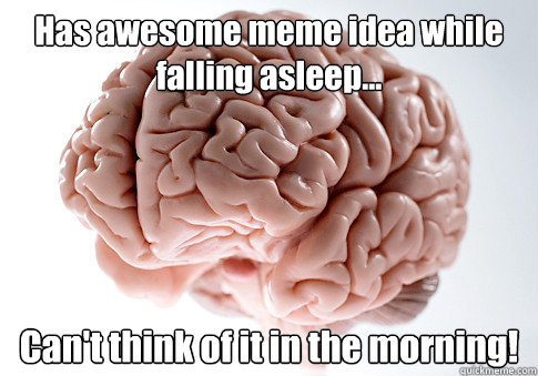 Has awesome meme idea while falling asleep... Can't think of it in the morning!  Scumbag Brain