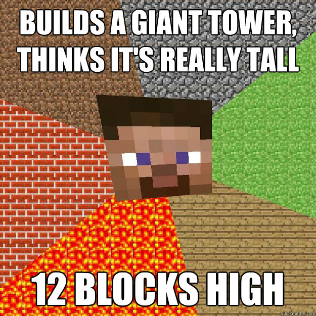 BUILDS A GIANT TOWER, thinks it's really tall 12 Blocks High  Minecraft