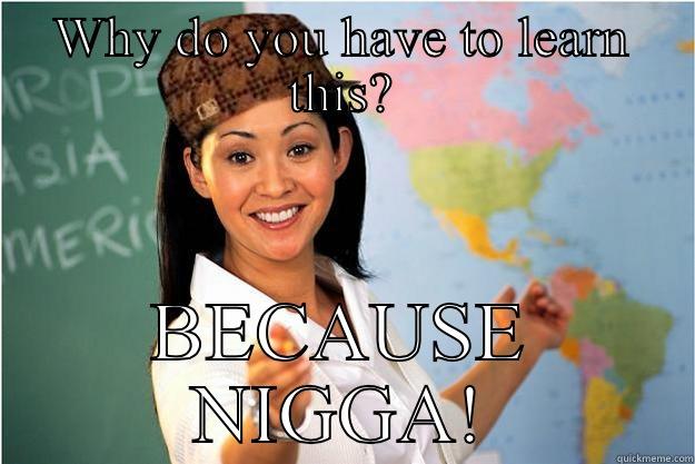 WHY DO YOU HAVE TO LEARN THIS? BECAUSE NIGGA! Scumbag Teacher