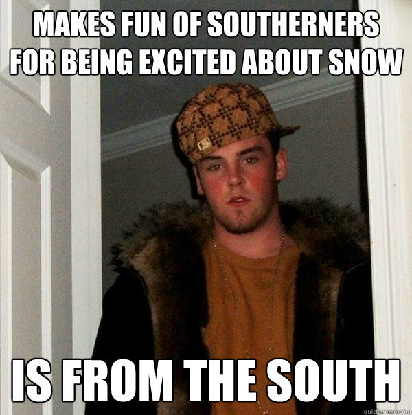 Makes fun of southerners for being excited about snow is from the south - Makes fun of southerners for being excited about snow is from the south  Scumbag Steve