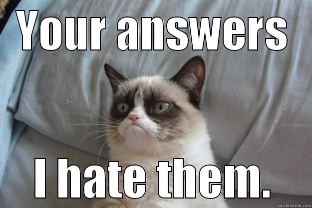 YOUR ANSWERS I HATE THEM. Grumpy Cat