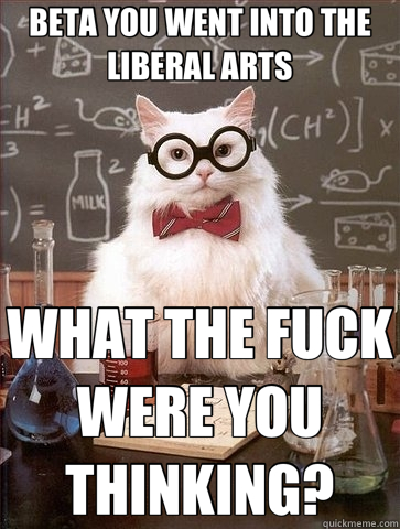 BETA YOU WENT INTO THE LIBERAL ARTS WHAT THE FUCK WERE YOU THINKING?  Chemistry Cat