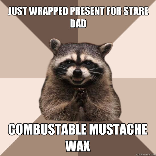 just wrapped present for stare dad combustable mustache wax - just wrapped present for stare dad combustable mustache wax  Evil Plotting Raccoon