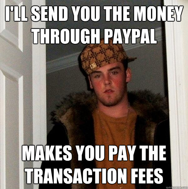 I'll send you the money through paypal makes you pay the transaction fees - I'll send you the money through paypal makes you pay the transaction fees  Scumbag Steve