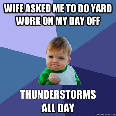 Wife asked me to do yard work on my day off thunderstorms 
all day  Success Kid