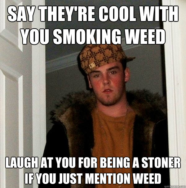 Say they're cool with you smoking weed laugh at you for being a stoner if you just mention weed - Say they're cool with you smoking weed laugh at you for being a stoner if you just mention weed  Scumbag Steve