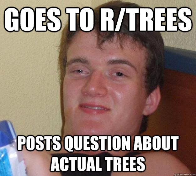 Goes to r/trees Posts question about actual trees  10 Guy