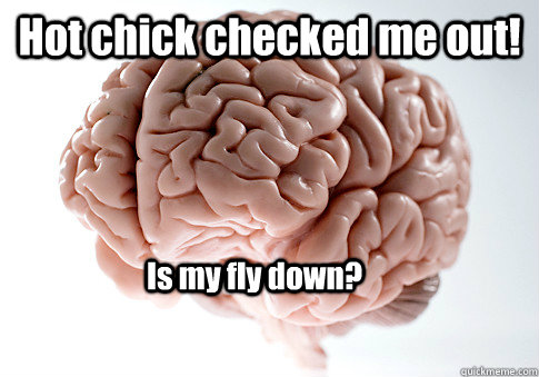 Hot chick checked me out! Is my fly down?  Scumbag Brain