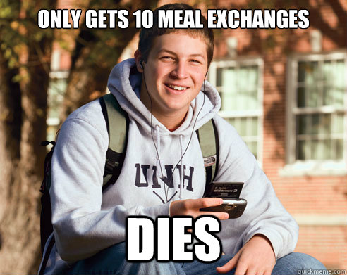 only gets 10 meal exchanges  dies  College Freshman