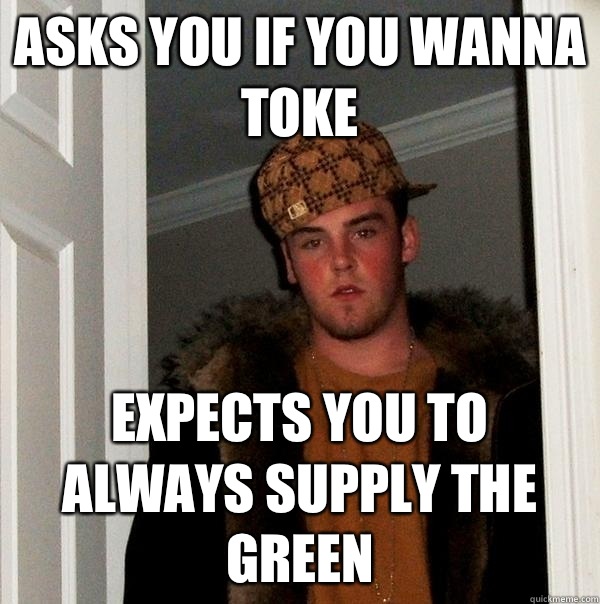 Asks you if you wanna toke Expects you to always supply the green  Scumbag Steve