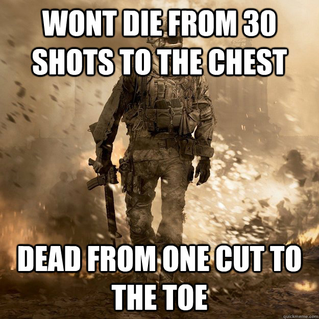 Wont die from 30 shots to the chest Dead from one cut to the toe  Call of Duty Logic