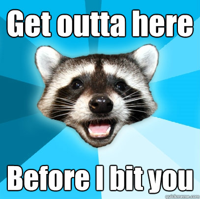 Get outta here Before I bit you  Lame Pun Coon