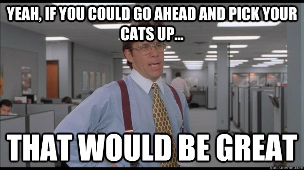 Yeah, if you could go ahead and pick your cats up... That would be great  Office Space Lumbergh HD