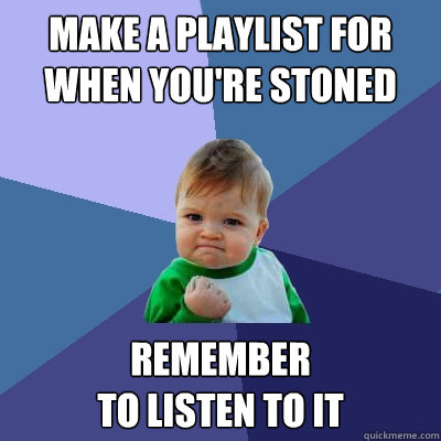 make a playlist for when you're stoned remember 
to listen to it  Success Kid