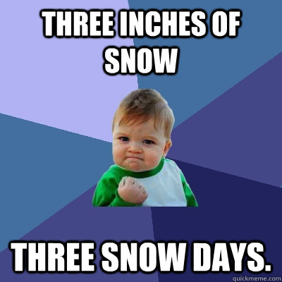 three inches of snow three snow days.  Success Kid