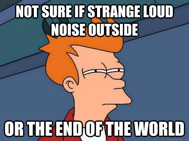 Not sure if strange loud noise outside or the end of the world  Futurama Fry