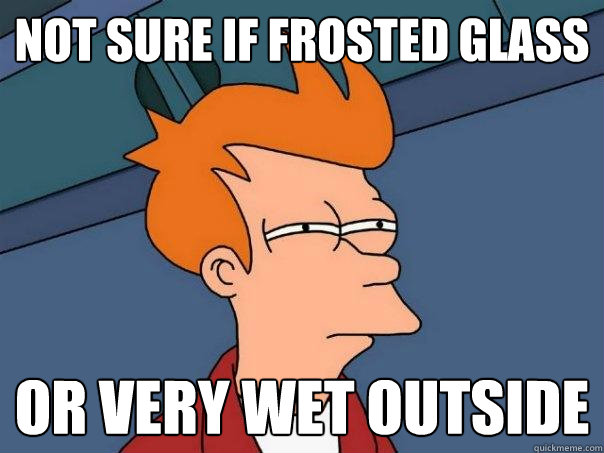 Not sure if frosted glass or very wet outside - Not sure if frosted glass or very wet outside  Futurama Fry