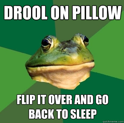 drool on pillow flip it over and go back to sleep  Foul Bachelor Frog