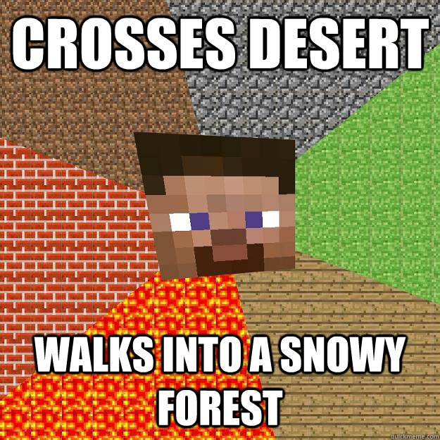 Crosses Desert Walks into a snowy forest  Minecraft