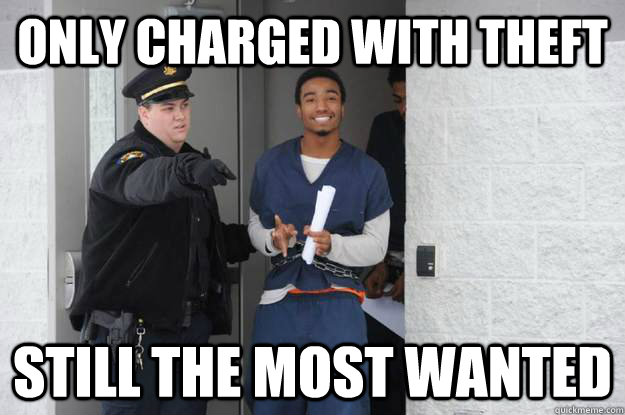 Only charged with theft Still the most wanted  