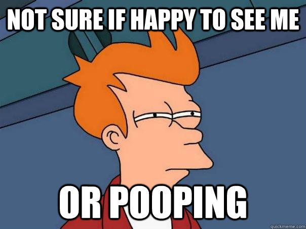 not sure if happy to see me or pooping  Futurama Fry