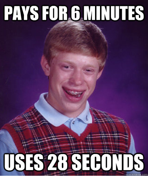 Pays for 6 minutes Uses 28 seconds  Bad Luck Brian