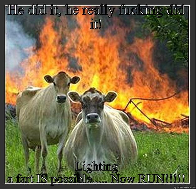 HE DID IT, HE REALLY FUCKING DID IT! LIGHTING A FART IS POSSIBLE..... NOW RUN!!!!! Evil cows