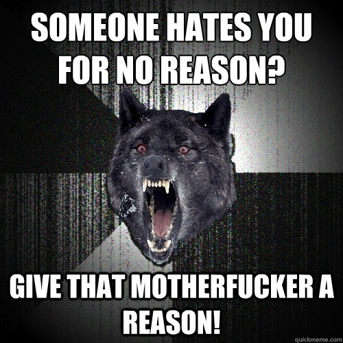 Someone hates you for no reason? Give that motherfucker a reason!  Insanity Wolf