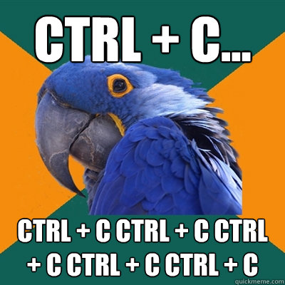 Ctrl + C... Ctrl + C Ctrl + C Ctrl + C Ctrl + C Ctrl + C  Paranoid Parrot