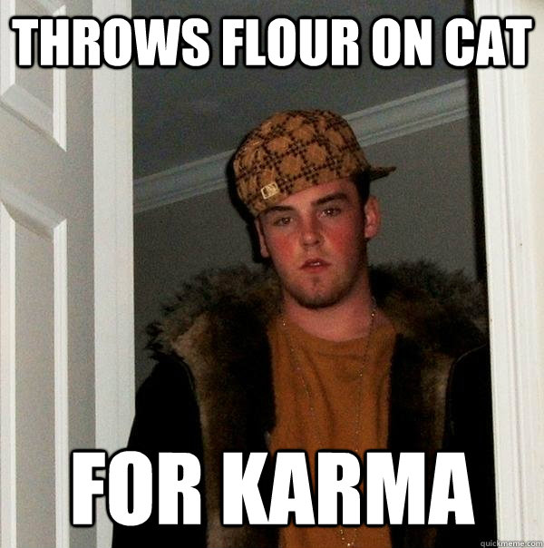 Throws flour on cat For karma - Throws flour on cat For karma  Scumbag Steve