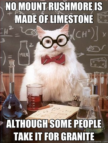 NO MOUNT RUSHMORE IS MADE OF LIMESTONE ALTHOUGH SOME PEOPLE TAKE IT FOR GRANITE - NO MOUNT RUSHMORE IS MADE OF LIMESTONE ALTHOUGH SOME PEOPLE TAKE IT FOR GRANITE  Chemistry Cat